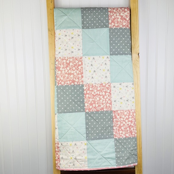 Handmade Easter / Spring Quilt Dusty Rose Blue Polka Dot Nursery Baby Bedding - Picture 5 of 11